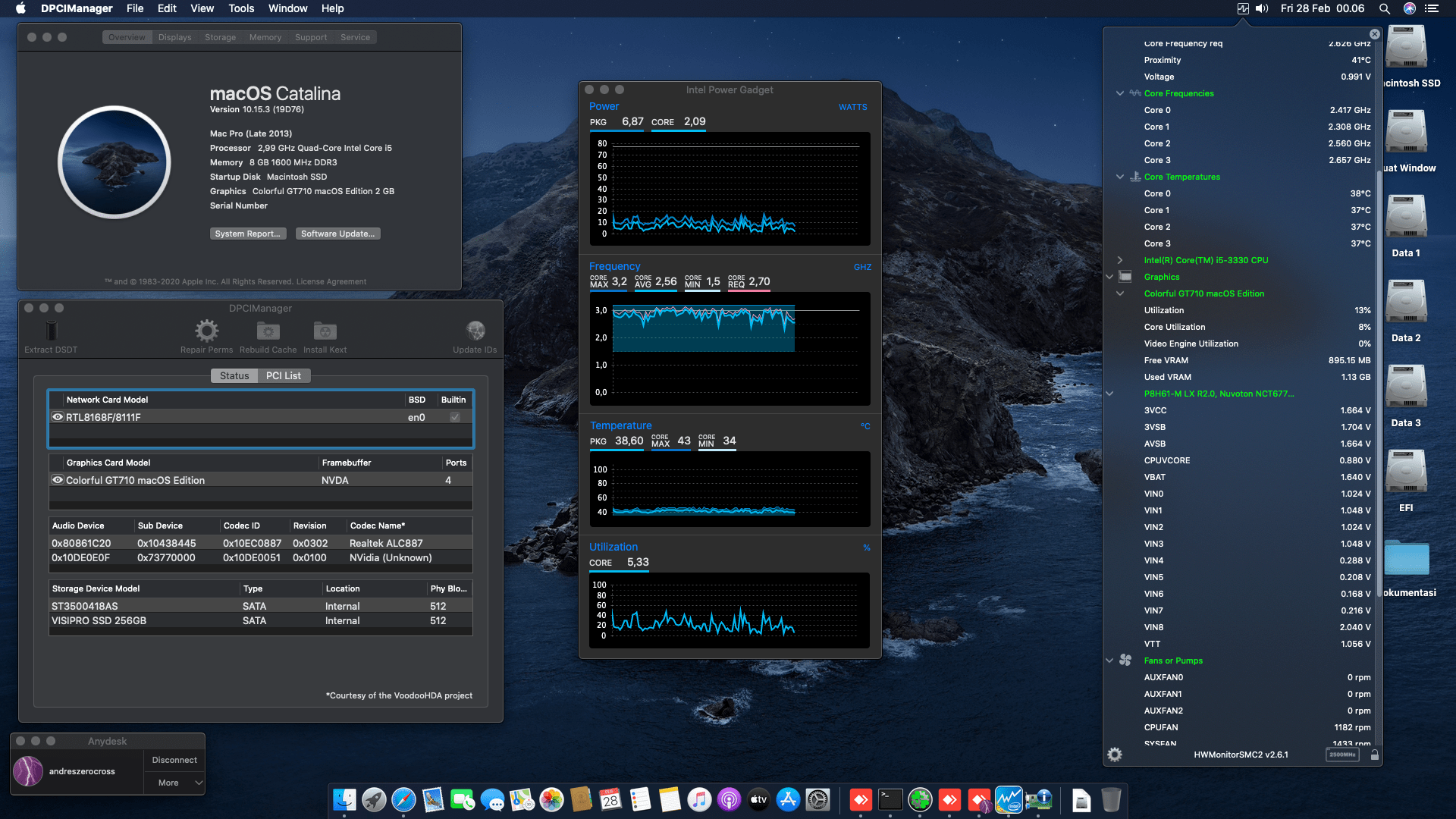 Success Hackintosh macOS Catalina 10.15.3 Build 19D76 in Asus P8H61-M LX R2.0 + Intel Core i5 3330 + Colorful GT710